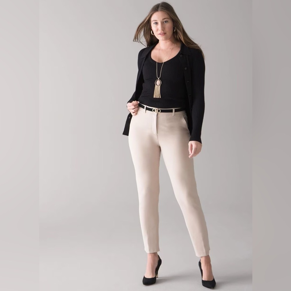 WHBM ELLE Slim Ankle Comfort Stretch Curvy Pants Size 16L Biscotti NWT